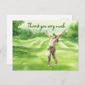 ゴルフ場の水彩画サンキューカード ポストカード (正面/裏面)