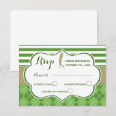 ゴルフ場の緑の金色のRSVP返信カード 招待状 (正面/裏面)