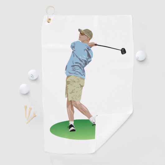 ゴルフ場をスイングする男のタオル ゴルフタオル (インサイチュ)