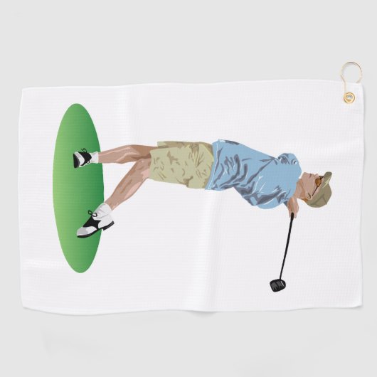 ゴルフ場をスイングする男のタオル ゴルフタオル (横)