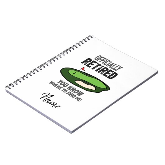 ゴルフ場ゴルファーのフラッグ付きゴルフ引退 ノートブック (左側)