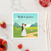 ゴルフ場ゴルファーの新郎新婦結婚 スタンダードカクテルナプキン (インサイチュ)