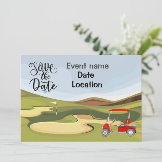 ゴルフ場ゴルフカートパーティの招待状ゴルファー 招待状 (スタンド正面)