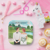  ゴルフ場結婚の新郎新婦 ペーパープレート (パーティー)