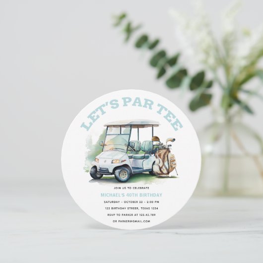 ゴルフ大人誕生日パルティー水彩色 招待状 (スタンド正面)