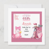 ゴルフ女の子ベビーシャワーピンクのテーマ 招待状 (正面)