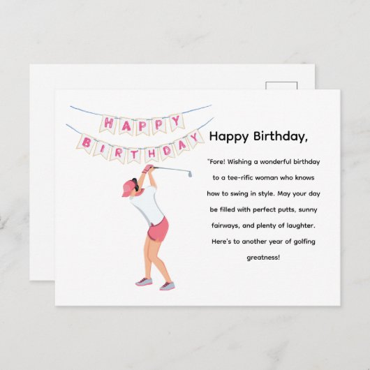 ゴルフ女子ゴルファーがゴルフ中 ポストカード (正面/裏面)