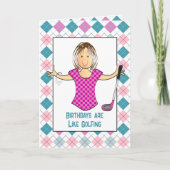 ゴルフ女子漫画おもしろいことわざ誕生日 カード (正面)