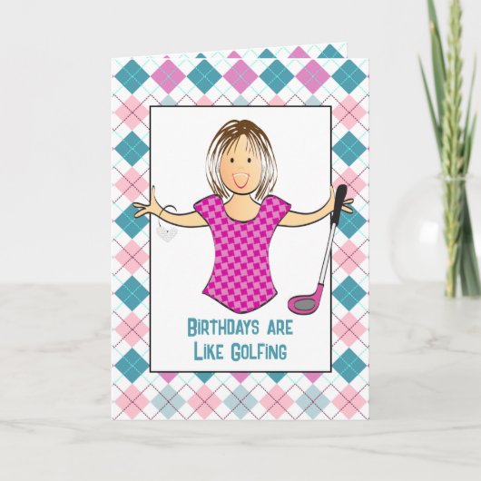 ゴルフ女子漫画おもしろいことわざ誕生日 カード (正面)