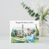 ゴルフ女性は遊ゴルフ誕生日ゴルファーのカード シーズンポストカード (スタンド正面)