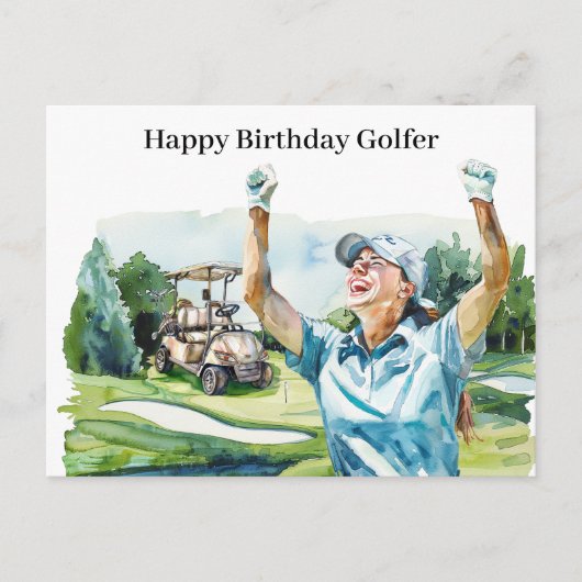 ゴルフ女性は遊ゴルフ誕生日ゴルファーのカード シーズンポストカード (正面)