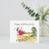ゴルフ女性は遊ゴルフ誕生日ゴルファーのカード ポストカード (スタンド正面)