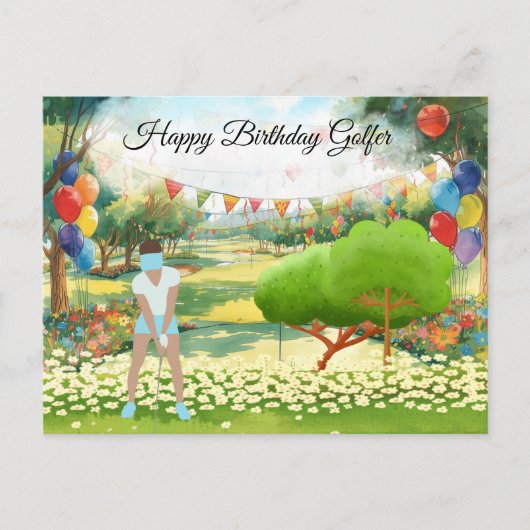 ゴルフ女性は遊ゴルフ誕生日ゴルファーのカード ポストカード (正面)