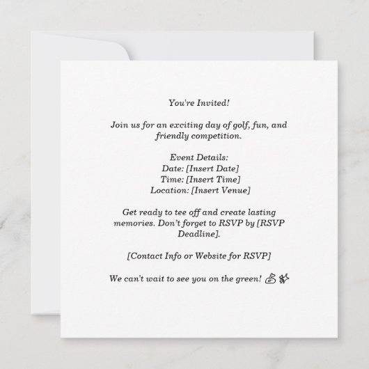 ゴルフ女性ゴルファーの日付パーティーを保存するパーティー 招待状 (裏面)