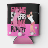 ゴルフ女性スイング誓いレピースブラック&ピンクテーマ 缶クーラー (正面)