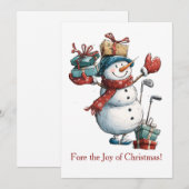 ゴルフ好きのためのクリスマスカード - 雪だるまのデザイン シーズンカード (正面/裏面)