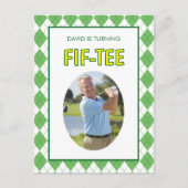ゴルフ好きの50歳の誕生日お祝いに Funny Fif-tee Golf インビテーションポストカード (正面)