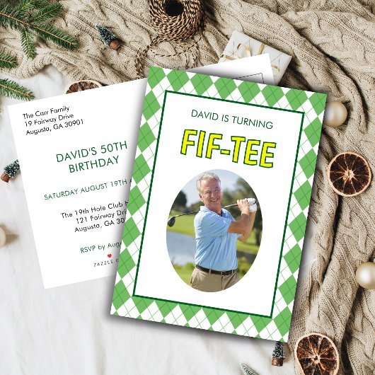 ゴルフ好きの50歳の誕生日お祝いに Funny Fif-tee Golf インビテーションポストカード