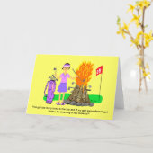 ゴルフ婦人グリーティングカード – "火の中のアイアン" カード (黄色い花)