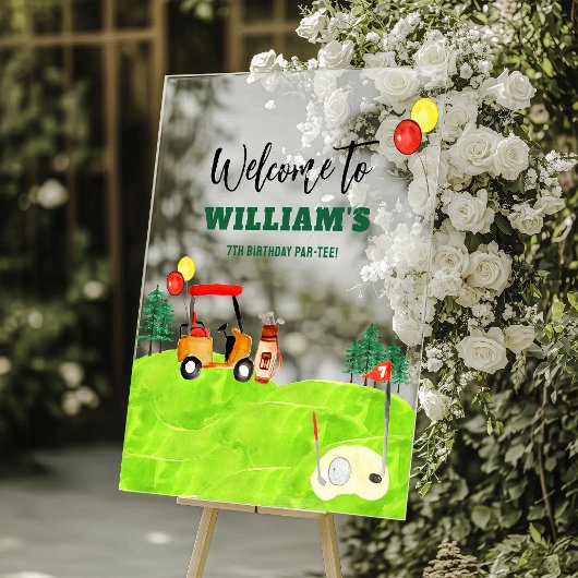 ゴルフ子供の誕生日パルティーウェルカム アクリルサイン