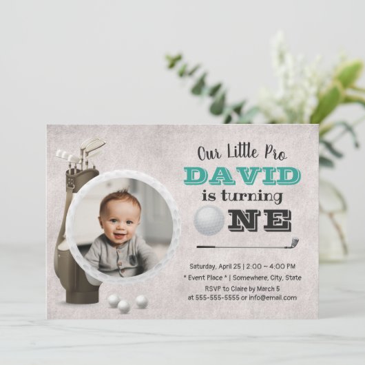 ゴルフ少年フューチャーゴルファーかわいい写真1歳の誕生日 招待状 (スタンド正面)