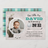 ゴルフ少年フューチャーゴルファーかわいい写真1歳の誕生日 招待状 (正面/裏面)