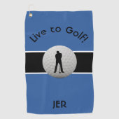 ゴルフ引用文ブルーモノグラムの王室のブラックにライブ ゴルフタオル (正面)