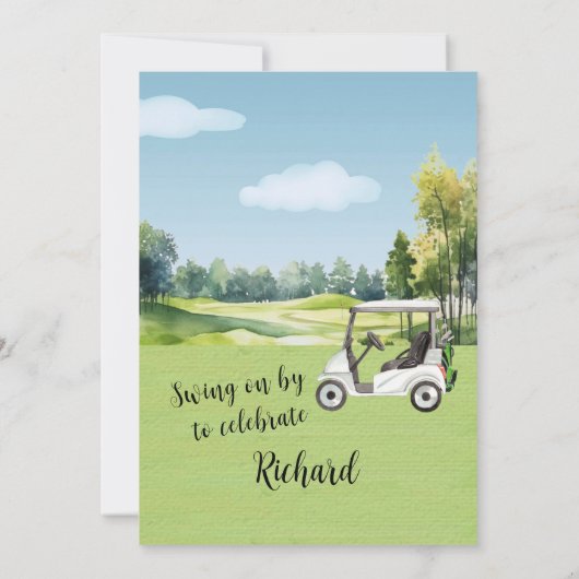 ゴルフ引退パーティー 水彩画 ゴルフ テーマ 招待状 (裏面)