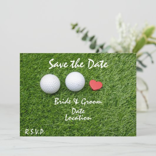 ゴルフ愛のゴルフボールで日付を保存する緑 招待状 (スタンド正面)