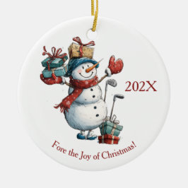 ゴルフ愛好家のためのクリスマスウィッシュ – 雪だるまデザイン セラミックオーナメント