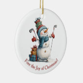 ゴルフ愛好家のためのクリスマスデコール – 笑顔の雪だるま セラミックオーナメント (右)