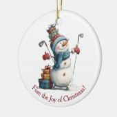 ゴルフ愛好家のためのクリスマスデコール – 笑顔の雪だるま セラミックオーナメント (左)