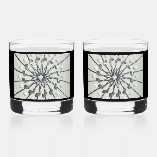 ゴルフ愛好家のプリントされた岩ガラス ウイスキーグラス (正面)