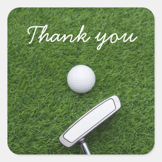 ゴルフ感謝していボールとパターをグリーンに スクエアシール (正面)