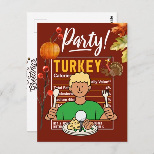 ゴルフ感謝祭ゴルファー食べボールターキーおもしろい ポストカード (正面/裏面)