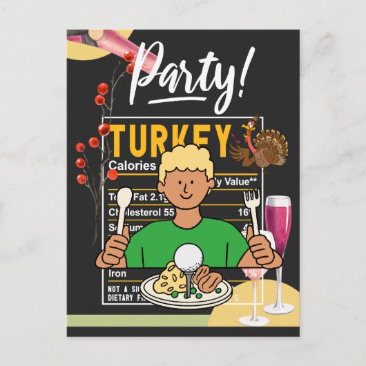 ゴルフ感謝祭ゴルファー食べボールターキーおもしろい ポストカード (正面)
