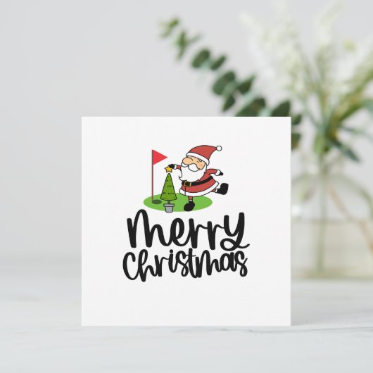 ゴルフ旗とサンタクロースを持つゴルファーのクリスマス シーズンカード (スタンド正面)