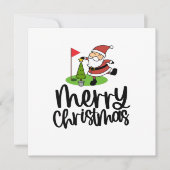 ゴルフ旗とサンタクロースを持つゴルファーのクリスマス シーズンカード (正面)