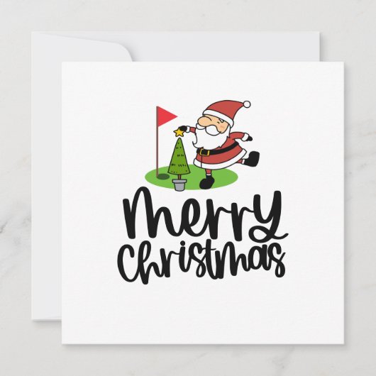 ゴルフ旗とサンタクロースを持つゴルファーのクリスマス シーズンカード (正面)