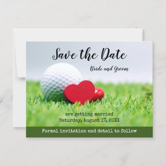 ゴルフ日付を保存するゴルフとハート磁気I マグネット招待状 (正面)