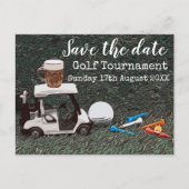 ゴルフ日付を保存するゴルフトーナメントとカートビール 案内ポストカード (正面)