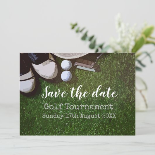 ゴルフ日付を保存するゴルフトーナメントの緑 招待状 (スタンド正面)
