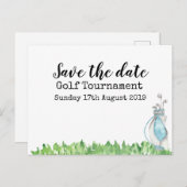 ゴルフ日付を保存ゴルフトーナメントとゴルフバッグ 案内ポストカード (正面/裏面)