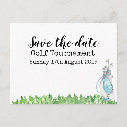 ゴルフ日付を保存ゴルフトーナメントとゴルフバッグ 案内ポストカード (正面)