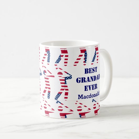 ゴルフ最高のファングラダードパーソナライズされたアメリカ国旗 コーヒーマグカップ (正面右)