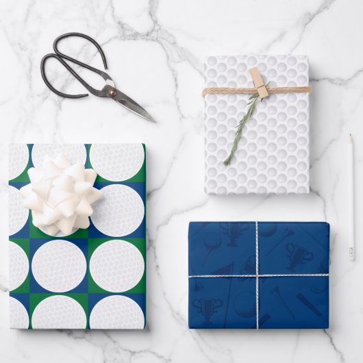 ゴルフ柄ボールTeeクラブフラグモダンおもしろい ラッピングペーパーシート (正面)