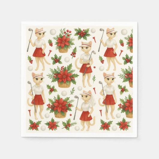 ゴルフ機器をテーマにしたゴルファー・クリスマス スタンダードカクテルナプキン (正面)