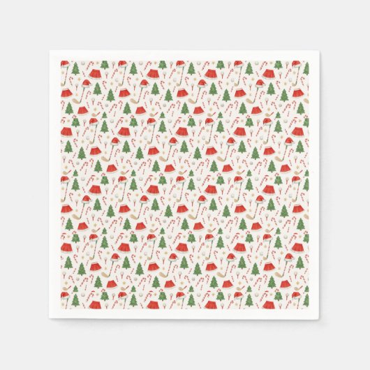 ゴルフ機器をテーマにしたゴルファー・クリスマス スタンダードカクテルナプキン (正面)