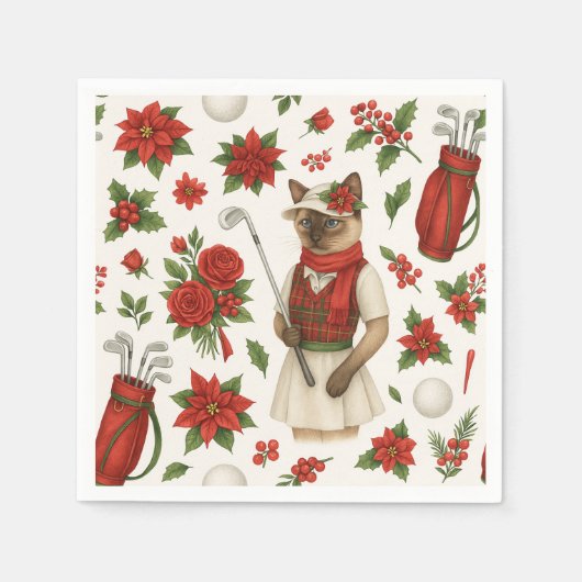 ゴルフ機器をテーマにしたゴルファー・クリスマス スタンダードカクテルナプキン (正面)