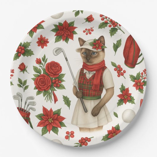 ゴルフ機器をテーマにしたゴルファー・クリスマス ペーパープレート (正面)